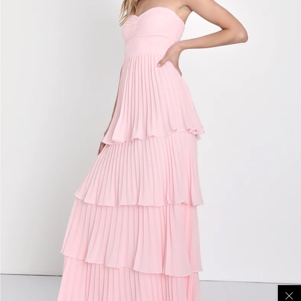Lulus Elegant Pink Strapless Pleated Tiered Gown